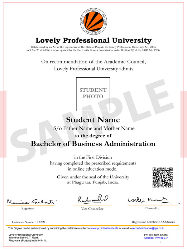 LPU Online degree sample.