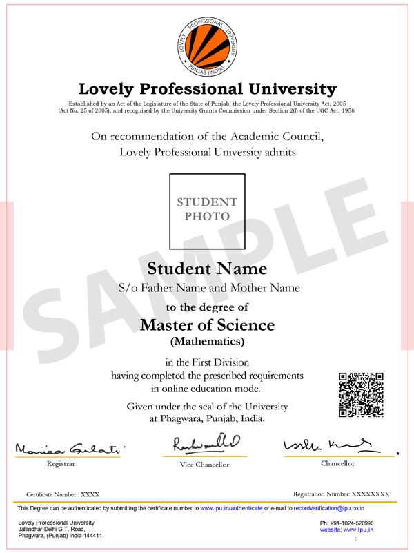 LPU Online degree sample.